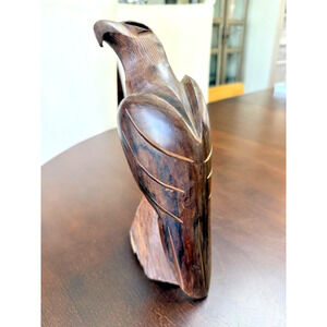 Vintage MCM Hand Carved Mexico Heavy Ironwood Wood Eagle Falcon Bird Sculpture